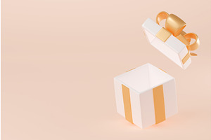 3D Render Open Gift Box With Golden