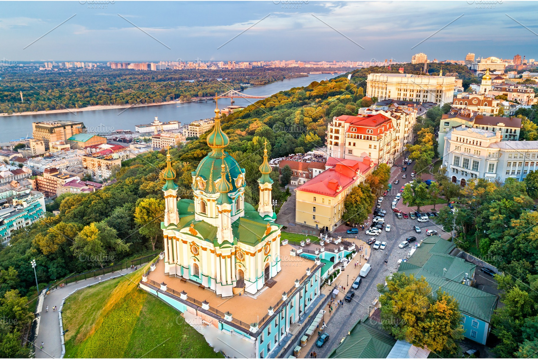 Aerial view of saint andrew church featuring kiev, ukraine, and architecture, an Architecture Photo by Leonid Andronov