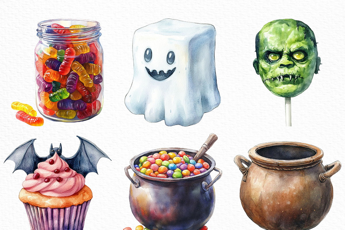 Watercolor Halloween Sweets Clipart, an Illustration by Craft Nest (Photo 5 of 6)