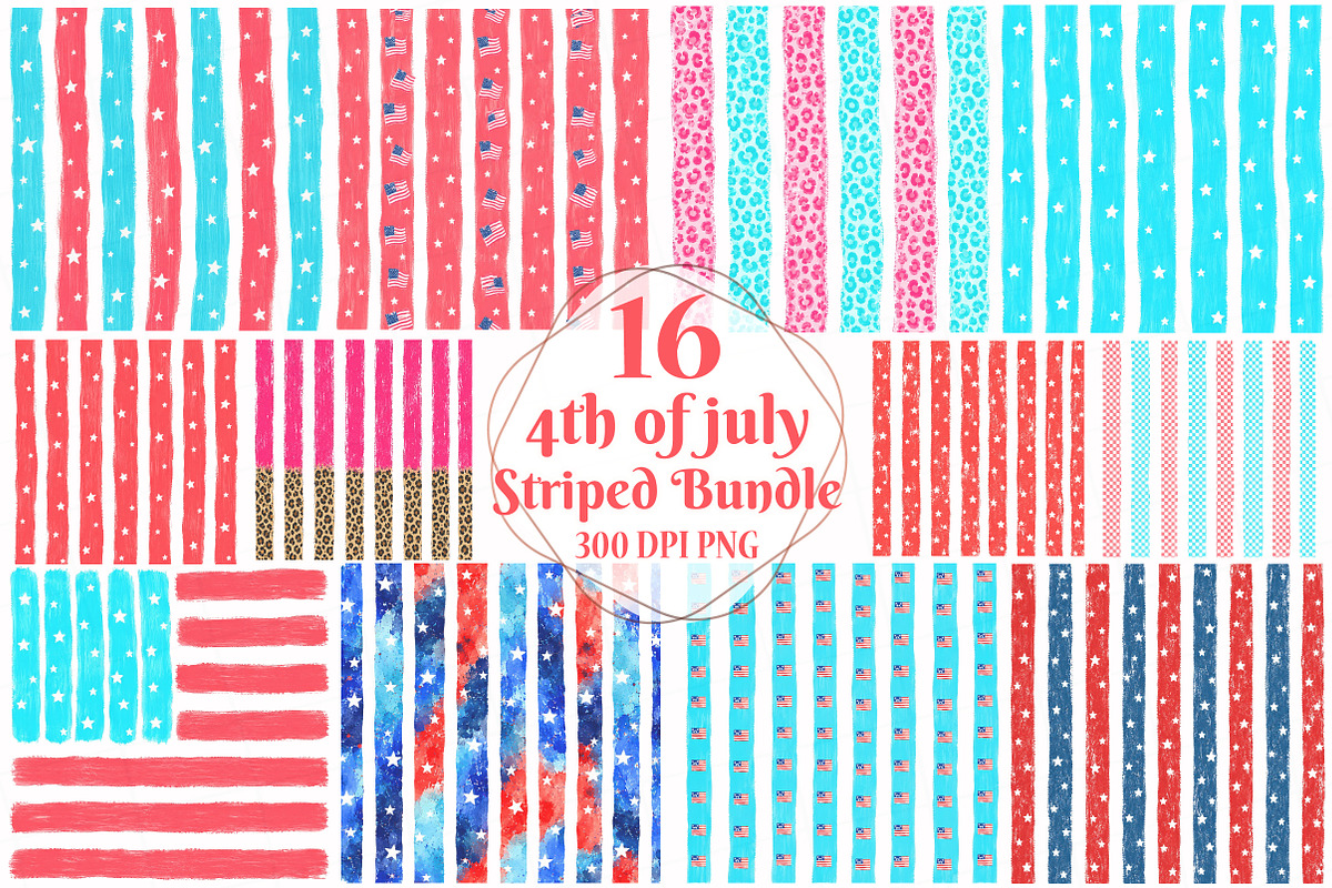 4th of july Striped PNG Bundle, a Seasonal Illustration by OK Design (Photo 1 of 6)