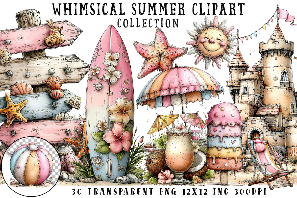Whimsical Summer Clipart, an Illustration by OK Design (Photo 1 of 6)