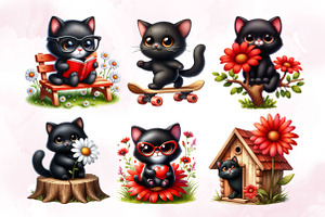 Cute Black Cat Sublimation Clipart