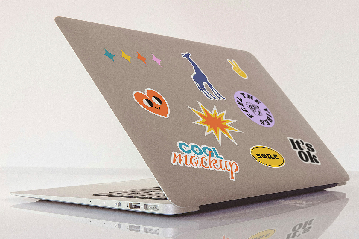 Laptop with Stickers Creation Mockup, a Mockup by Luuqas Design (Photo 6 of 12)