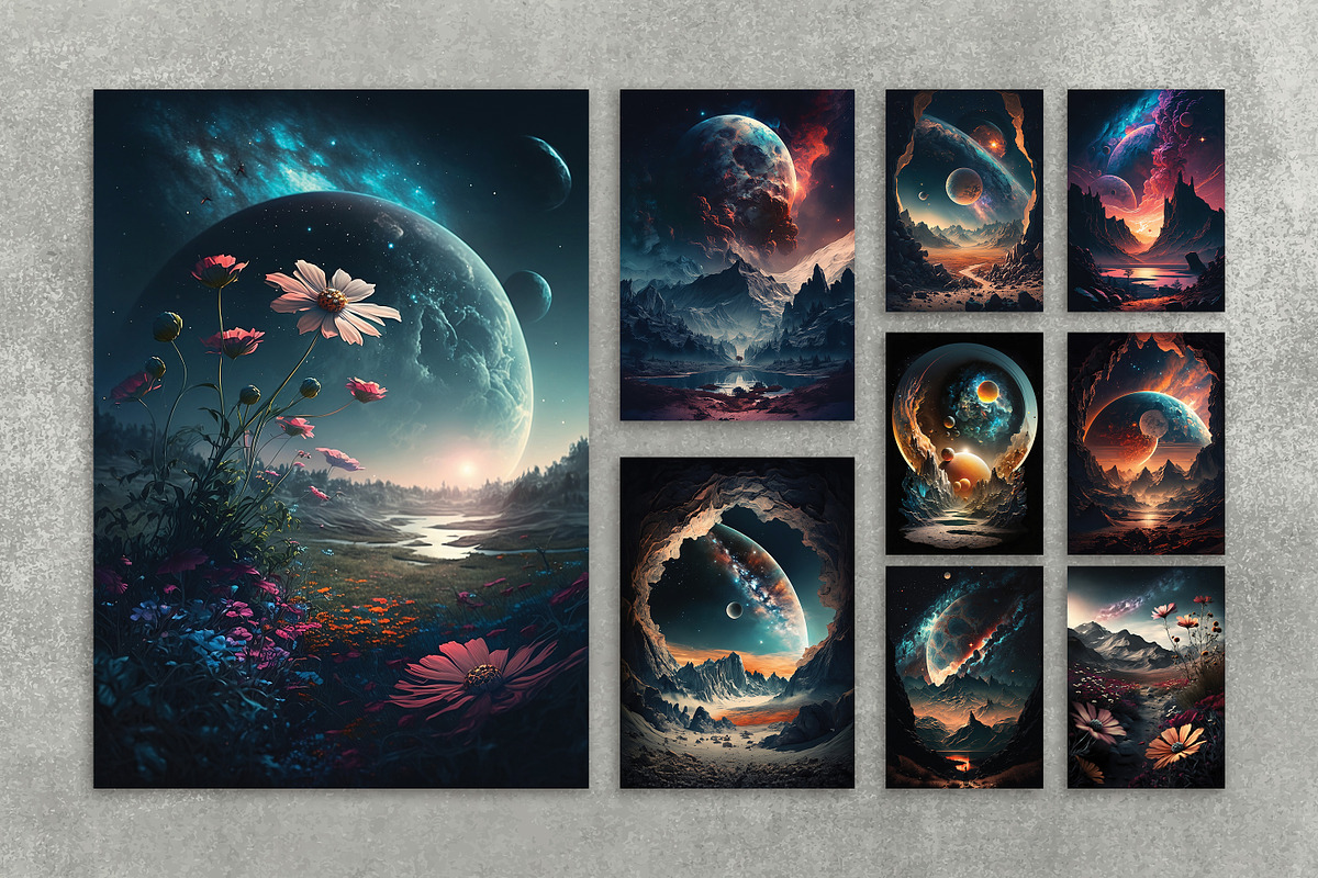 Cosmic Landscape Art Prints, a Background Graphic by DigitalFad (Photo 1 of 5)