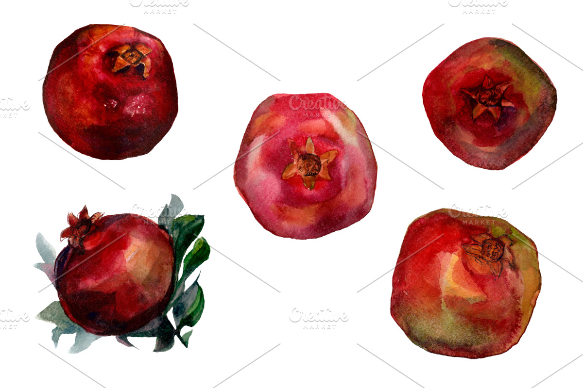 Pomegranate Watercolor, a Food Illustration by ArtOwl (Photo 4 of 6)