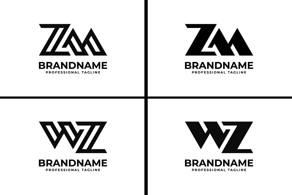 Letters ZM or WZ Monogram Logo Set, a Branding & Logo Template by Pray Art Design Studio
