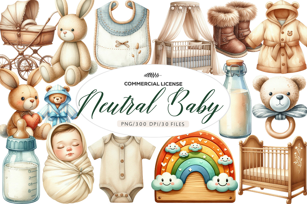 Neutral Baby Watercolor Clipart, an Illustration by CreationArt (Photo 1 of 5)
