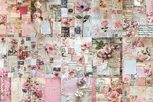 Pink Floral Patchwork Collages Sheet