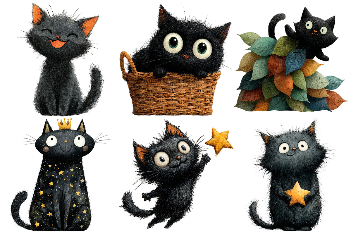 Whimsical Cute Black Cat Clipart, an Illustration by Pixels.Craft (Photo 5 of 6)