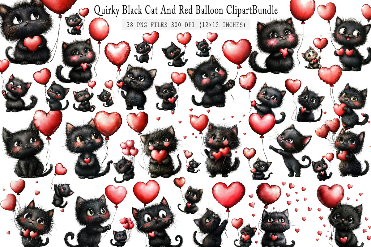 Quirky Black Cat And Red Balloon PNG, an Illustration by SinaCreation (Photo 1 of 7)