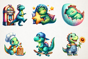 Kawaii Dinosaurs Watercolor Clipart, an Illustration by RobertsArt (Thumbnail 3 of 7)