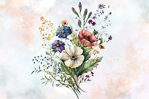 Watercolor Wildflowers Clipart PNG