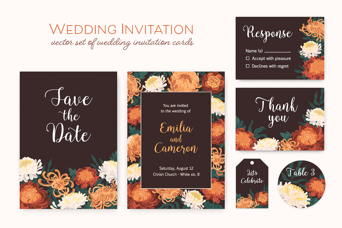 Floral wedding invitation cards set, a Decorative Illustration by Good Studio (Photo 1 of 4)