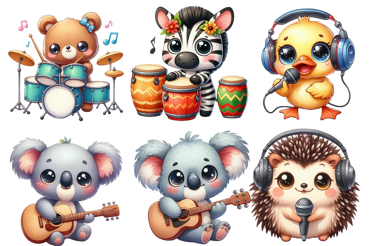 Kawaii Musical Animal Clipart Bundle, an Illustration by Designworld (Photo 2 of 6)