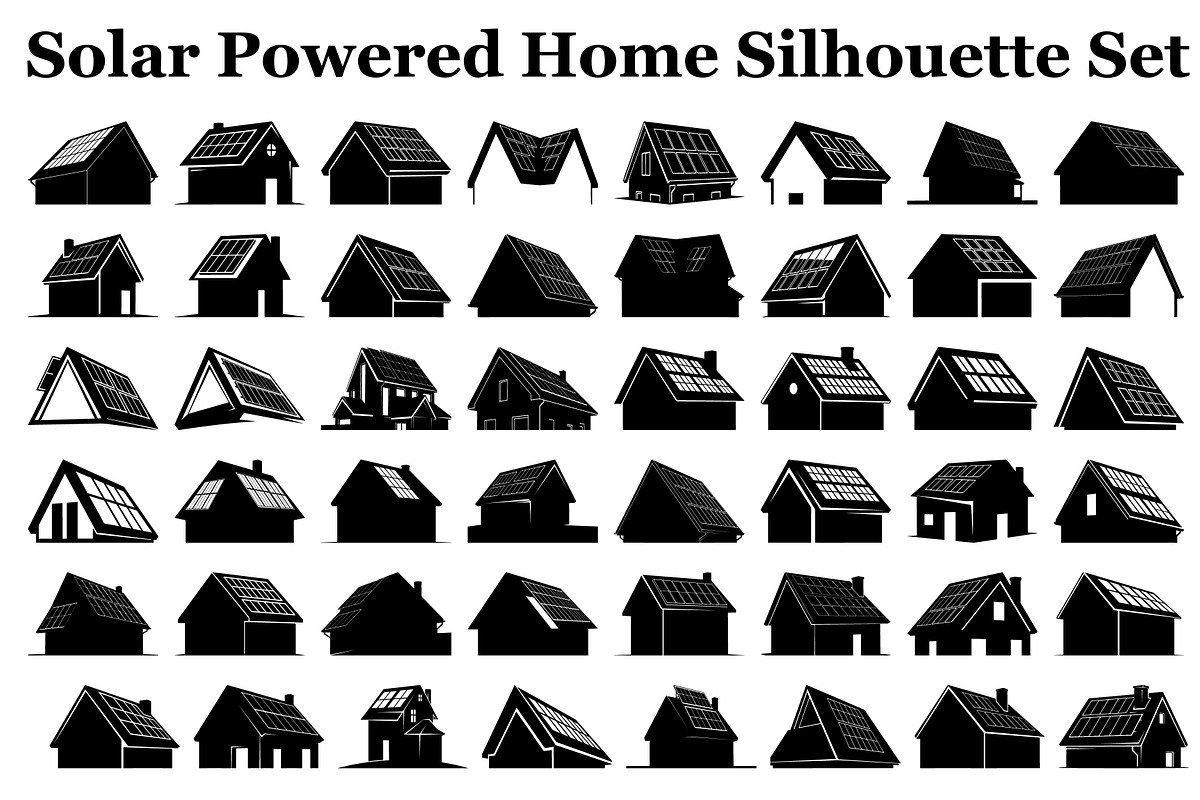 Solar Powered Home Silhouette Set, a Graphic by Designer_Momina (Photo 1 of 14)