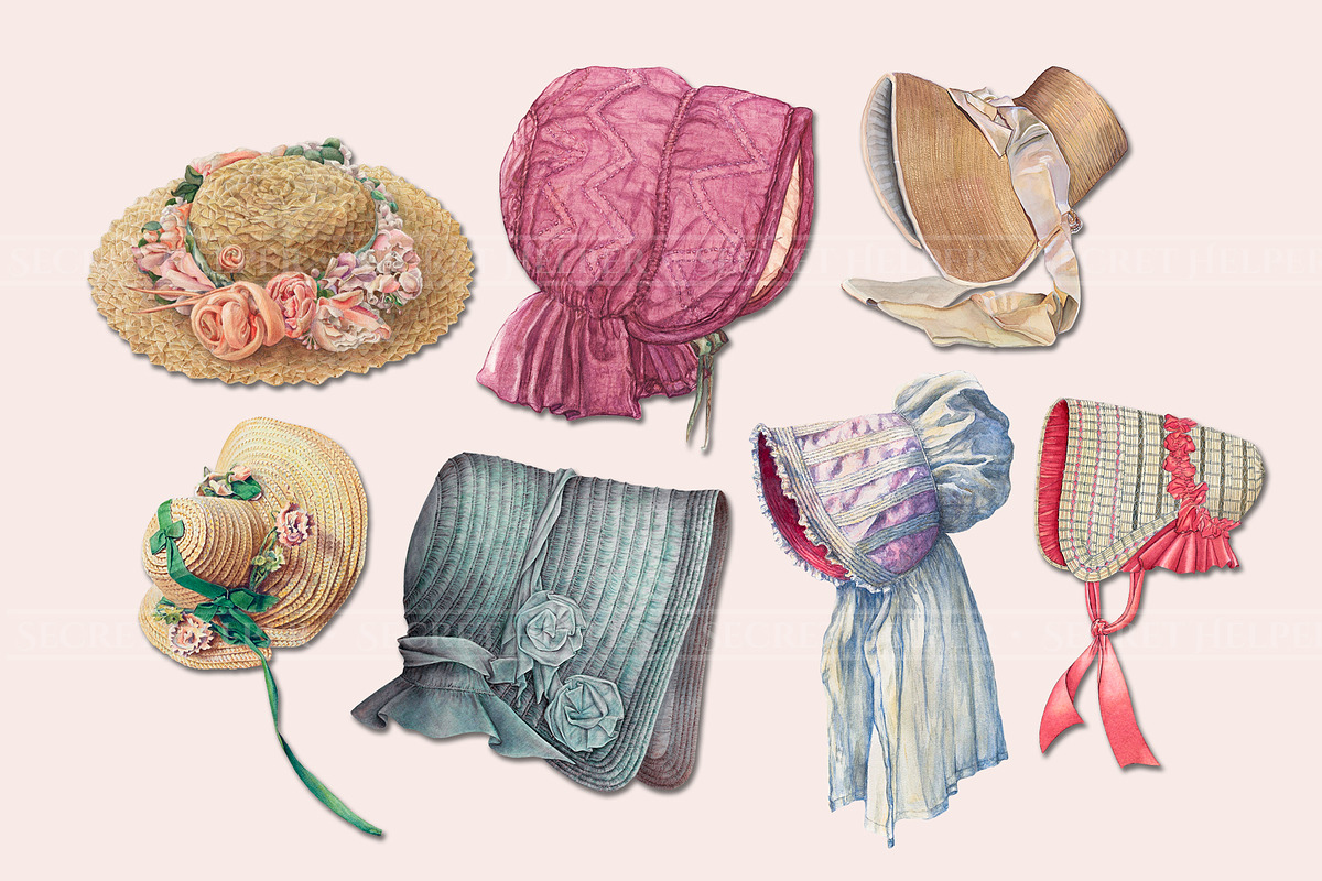 Vintage Bonnet & Hat Clipart, an Illustration by Secret Helper (Photo 2 of 9)