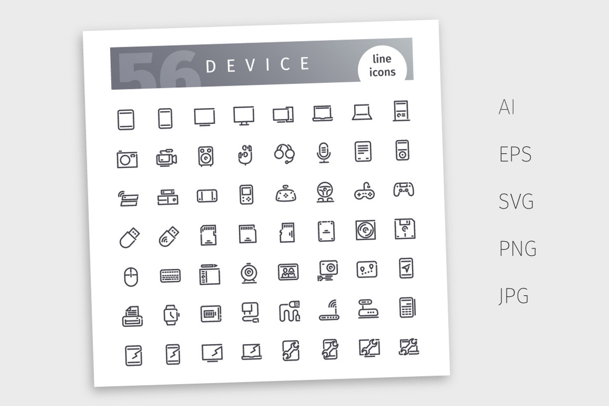 Device Line Icons Set, an Outline Icon by Voysla's Shop (Photo 4 of 4)