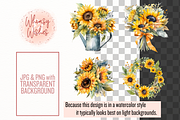 Watercolor Sunflowers Clip Art, a Decorative Illustration by Whimsy & Wishes (Thumbnail 4 of 5)