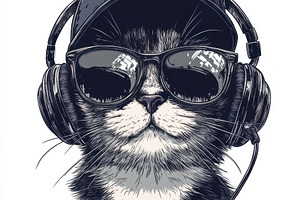 Cool Cat DJ Headphones Sunglasses Ca, an Animal Photo by Pixeness Studio