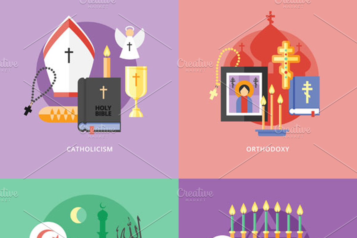 Flat Religions Concepts Set