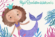 Watercolor Mermaids Clipart, an Animal Illustration by LeMagiqueBoutique (Thumbnail 5 of 6)