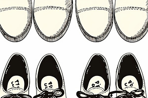 Illustration of three pairs of bowling shoes with unique hand-drawn details, a Photo by AS photostudio