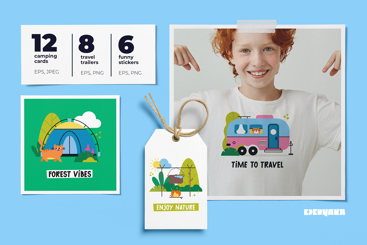 RV Camper Clipart & Printable Cards, a Transportation Illustration by Ejevyaka (Photo 2 of 6)
