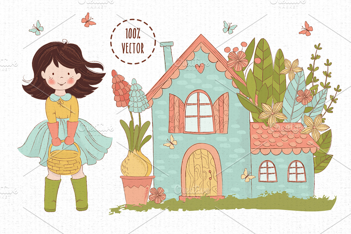 SPRING GARDEN Vector Illustration, a Decorative Illustration by FARAWAYKINGDOM (Photo 7 of 10)