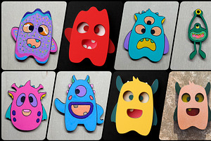 10 Cute Monsters 3D Layered Cut File