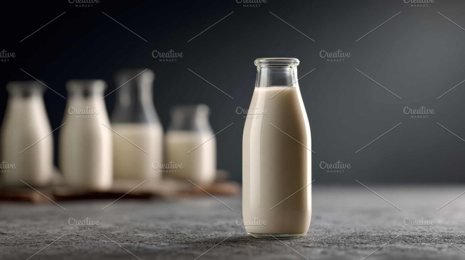 Milk bottle on a table with others, a Photo by Beautiful things