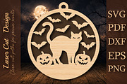 Halloween Black Cat Suncatcher SVG, a Work Illustration by Digital Artistic99 (Thumbnail 1 of 4)