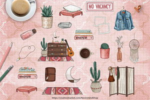 Bohemian Vibes Clipart Kit