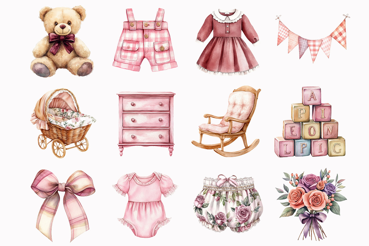 Burgundy Baby Girl Clipart, an Illustration by Design Market (Photo 6 of 7)