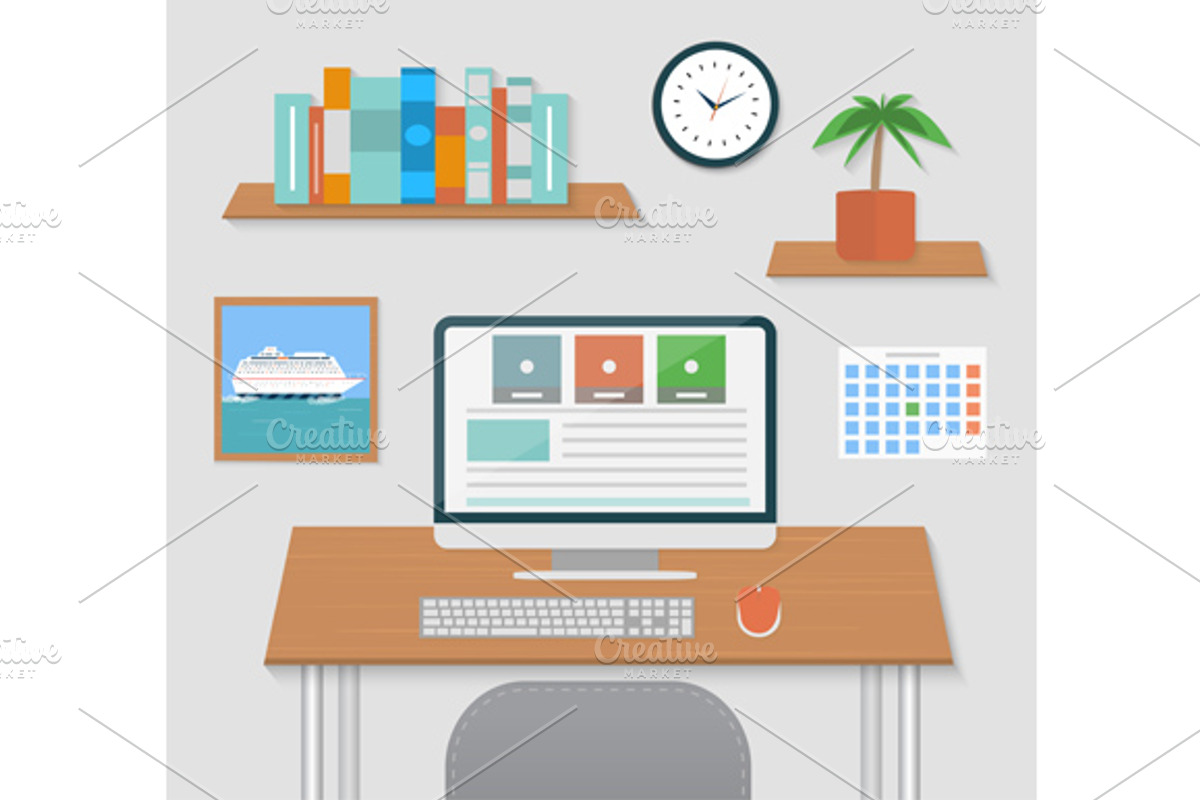 Set Modern Office Interior with preview 2