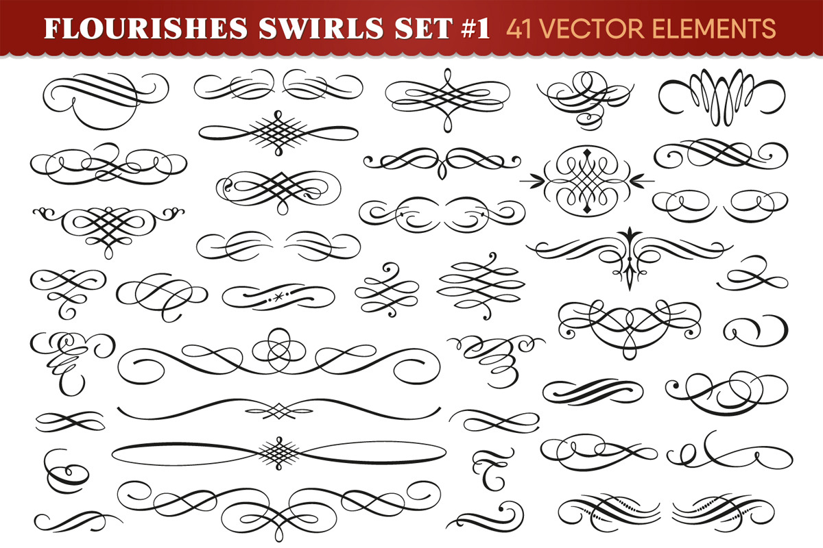 Flourishes Swirls Vector Set #1, an Object Graphic by Digiselector Design Goods (Photo 2 of 2)