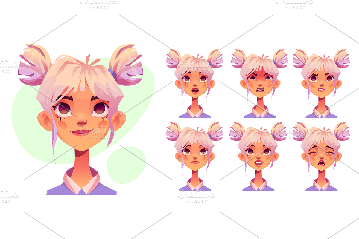 Girl face with different emotions, a Person Illustration by art PVP - market
