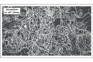 Jerusalem Israel City Map In Retro