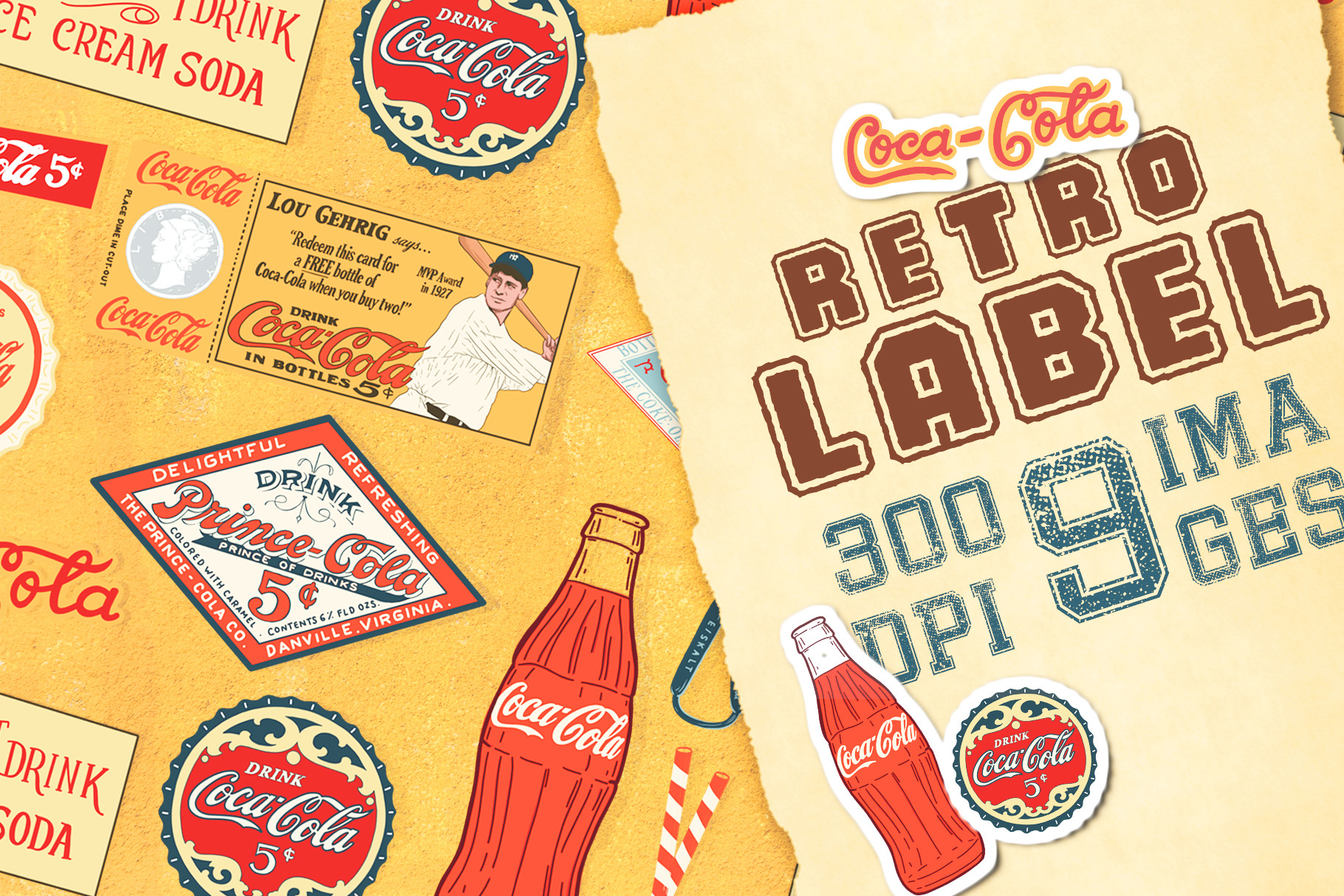 Retro Hand Drawn Coca-cola Labels, an Illustration by Tones Store