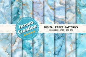 Sky Blue Gold Marble Digital Papers