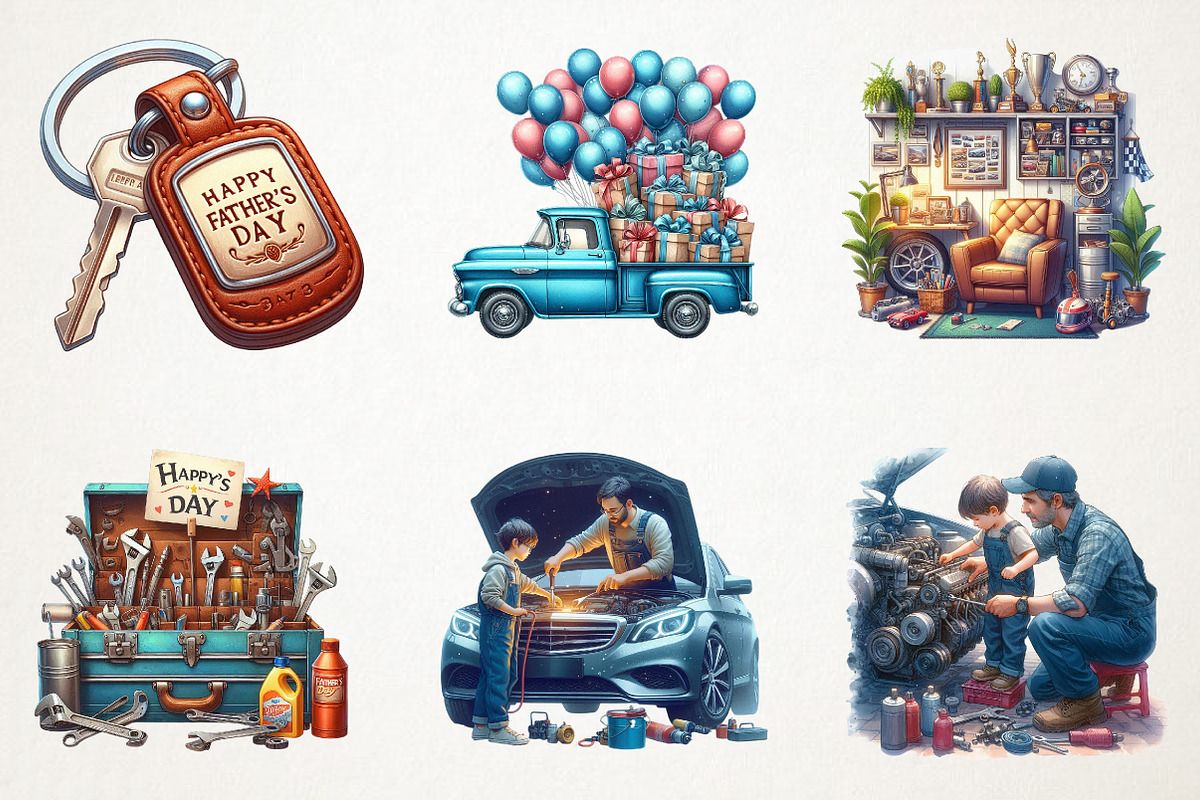 Car Lover Fathers Day Watercolor Cli, a Seasonal Illustration by RobertsArt (Photo 4 of 4)