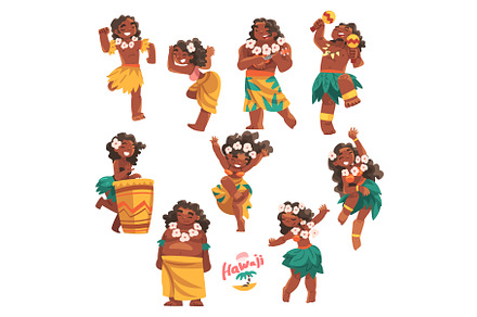 Hawaiian People Character with Lei, an Illustration by TopVectors