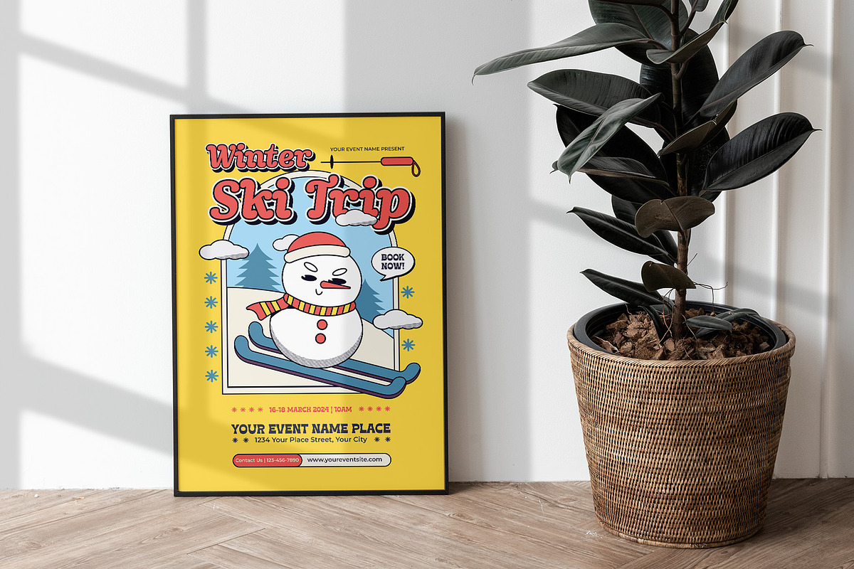 Retro Winter Ski Trip Flyer Template, a Flyer Template by Tiptop Graphic (Photo 2 of 5)
