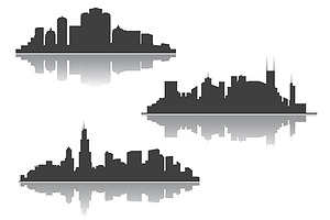 Silhouettes Of Downtown Cityscape