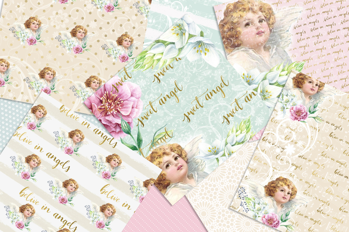 ANGEL DIGITAL PAPER PACK, a Pattern Graphic by rusticmelody (Photo 2 of 2)