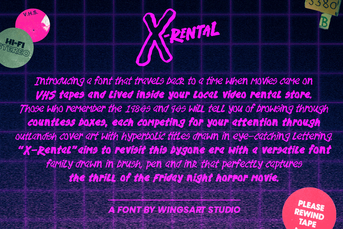 X-Rental - 1980s Retro Horror Font, a Handwritten Font by Wingsart Studio (Photo 2 of 15)
