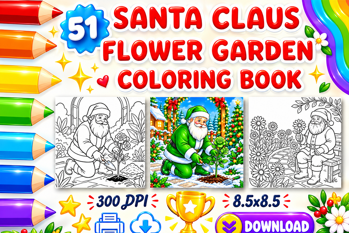 Santa Claus Flower Garden Coloring, a Seasonal Illustration by Design Zone (Photo 1 of 5)