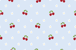 Cherries & Daisies Set Of 7 Seamless