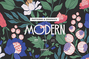 Modern Botanical Pattern and Plants, a Pattern Graphic by likorbut
