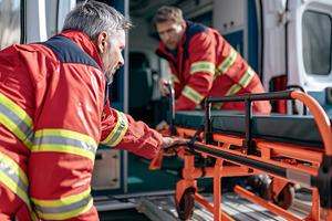 Paramedics preparing stretcher