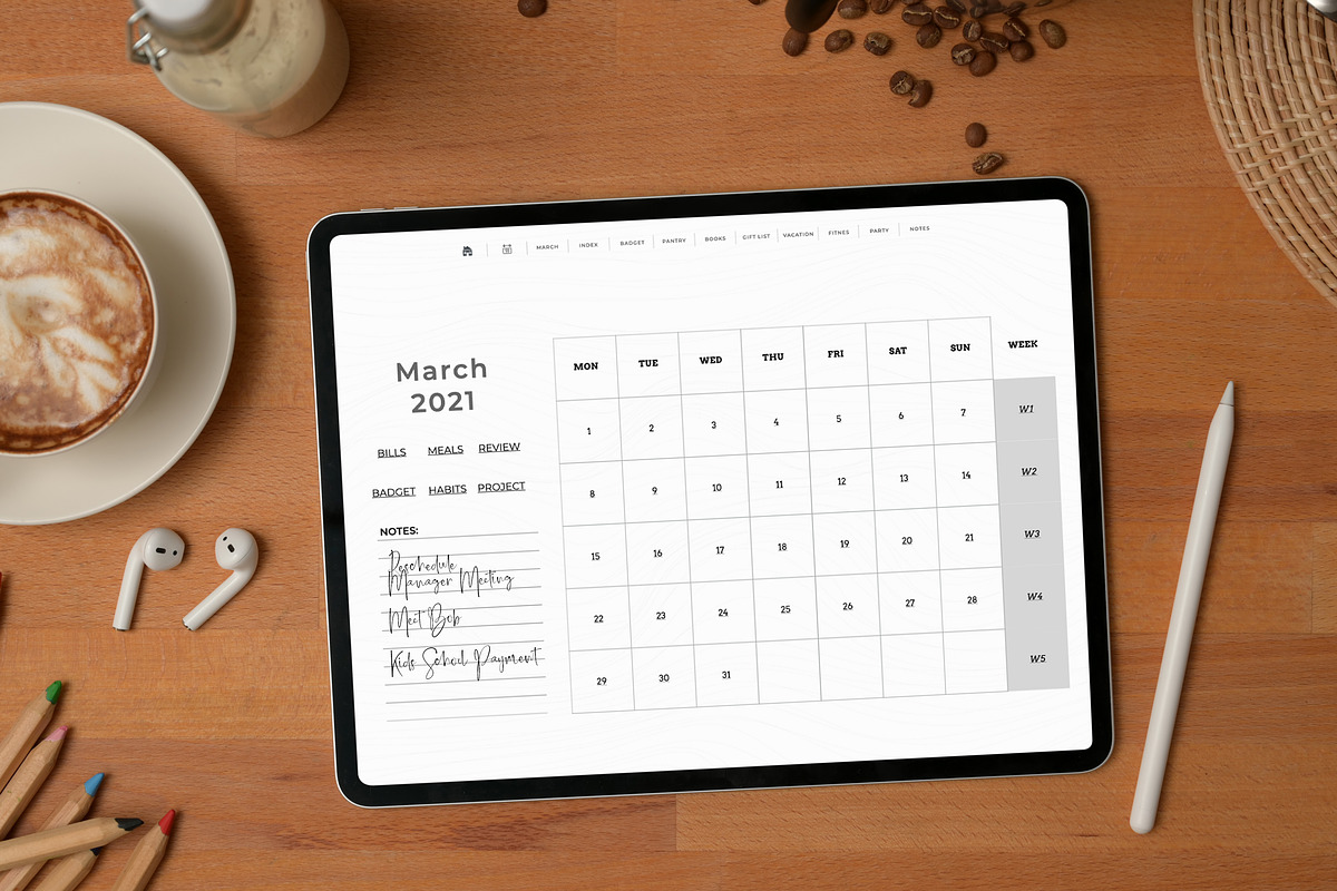 Undated Monthly Digital Planner, a Templates & Theme by Ahsanjaya (Photo 1 of 9)